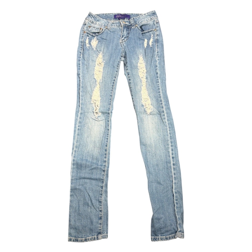 Miley Cyrus Max‎ Azria Distressed Skinny Jeans Blue Indigo Low Rise Y2K Size 5